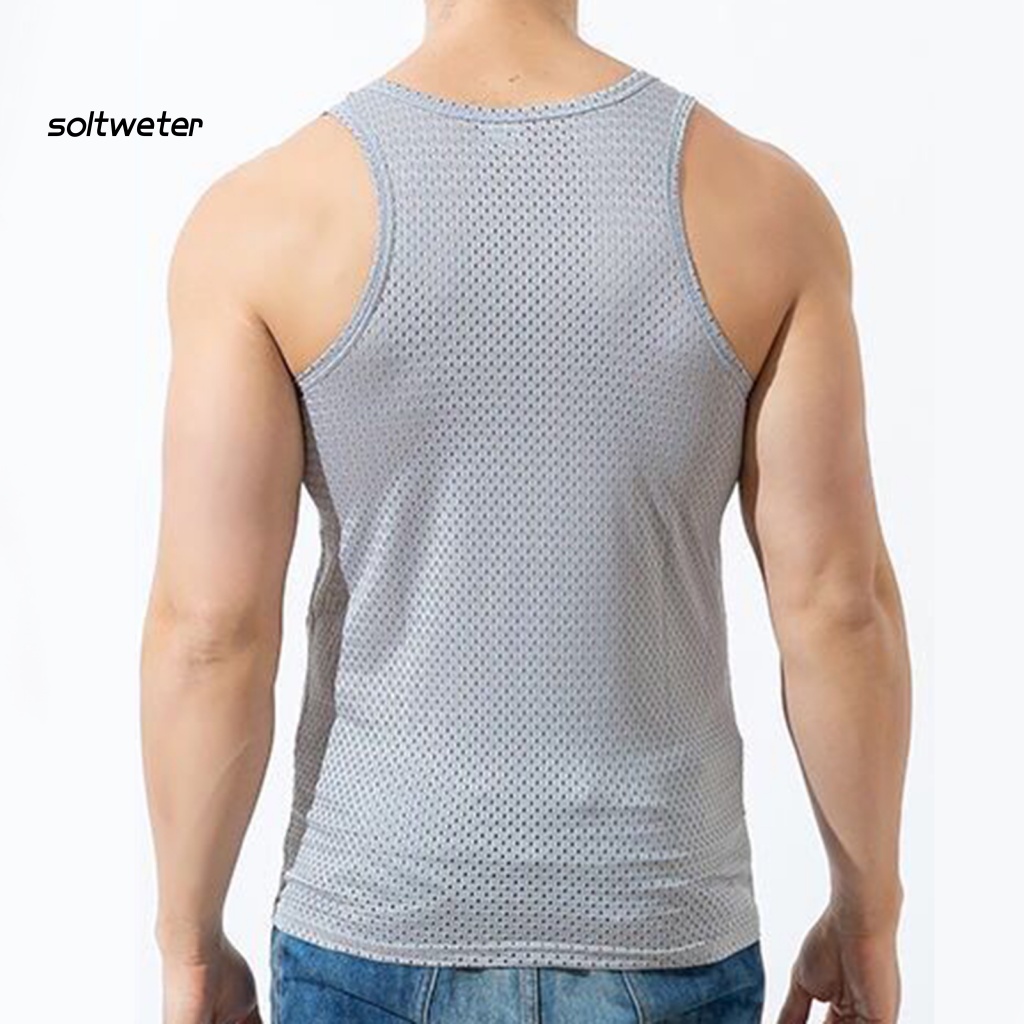 Áo Tank Top Cổ Tròn Màu Trơn Thiết Kế Đục Lỗ Thoáng Khí Thời Trang Mùa Hè Cho Nam