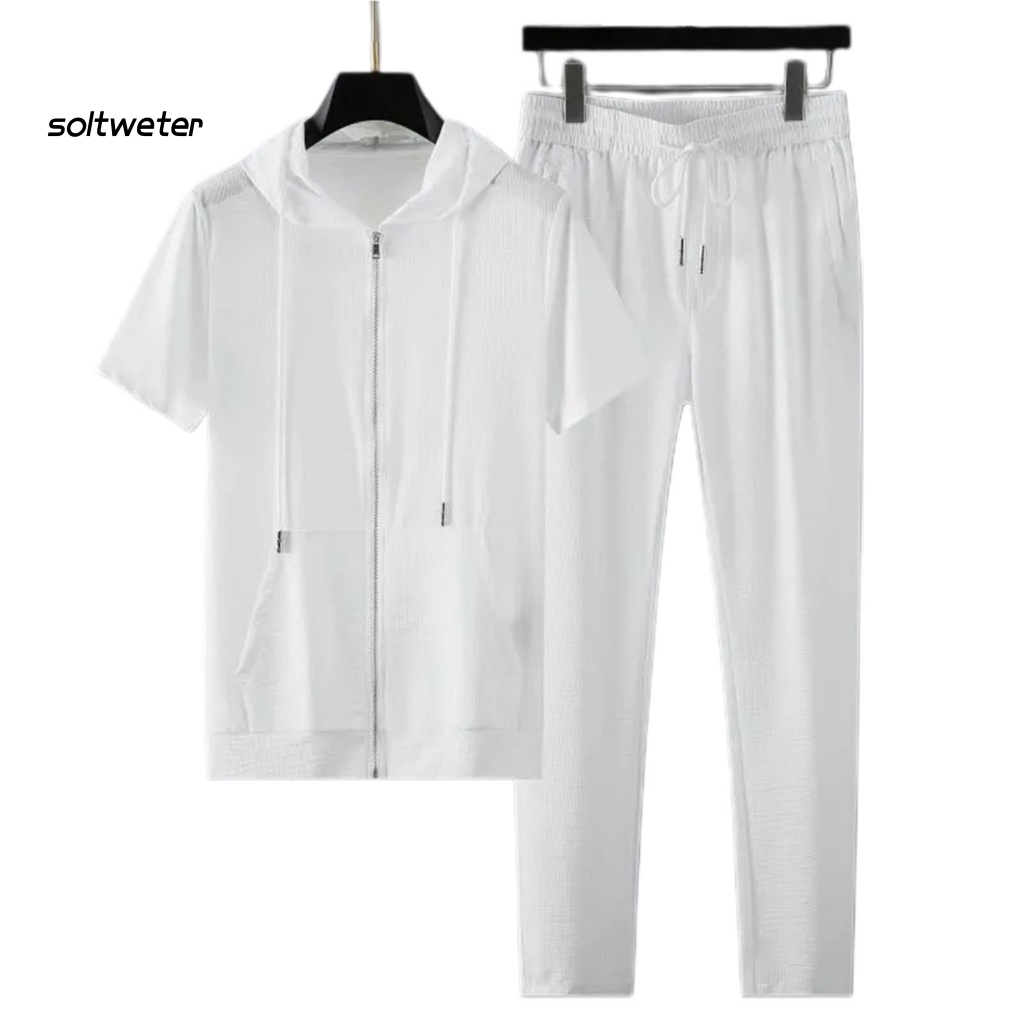 Bộ Trang Phục 2 Mảnh Gồm Áo Hoodie Màu Sắc Đơn Giản Và Quần Dài Lưng Thun Co Giãn Thoáng Khí Cho Nam