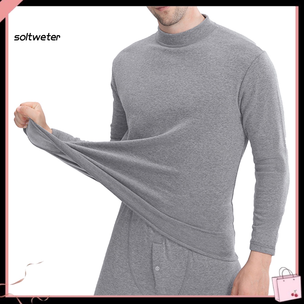 Bộ Đồ Lót 2 Món Bằng Vải Bông Dày Tay Dài Cổ Cao Giữ Ấm Thoải Mái Cho Nam