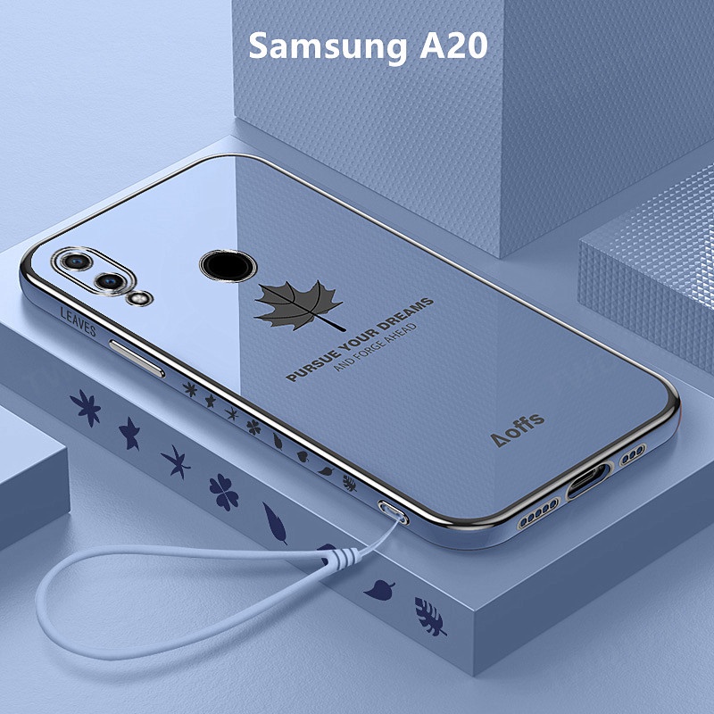 Ốp Lưng Samsung A20 Mạ điện Lá phong Lanyard Mềm Ốp Điện Thoại Samsung Galaxy A20