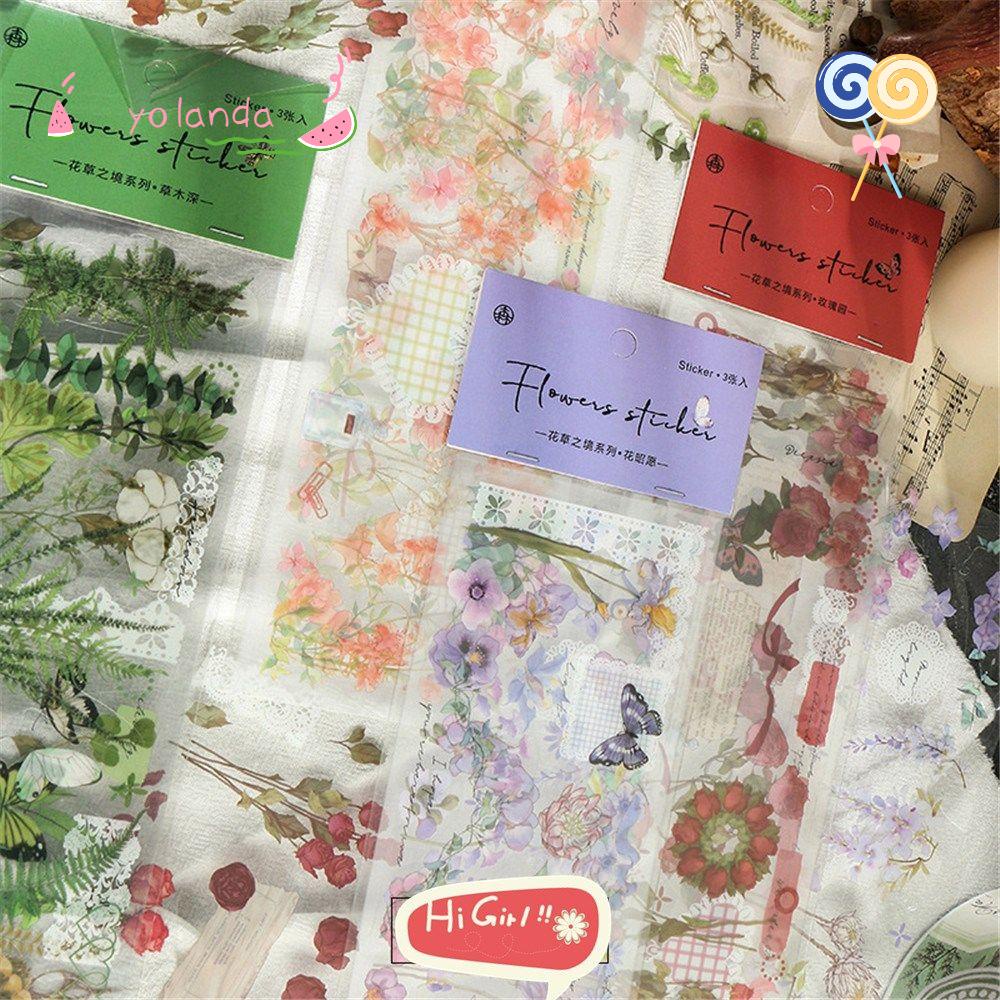Bộ 3 Miếng Dán Trang Trí Album / Nhật Ký Họa Tiết Hoa Kiểu Vintage Dễ Thương