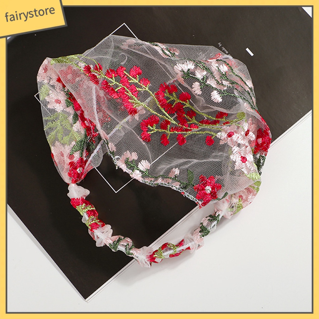 Băng Đô Cài Tóc Vải Ren Thêu Hoa Chống Trượt Xinh Xắn Cho Bạn Gái