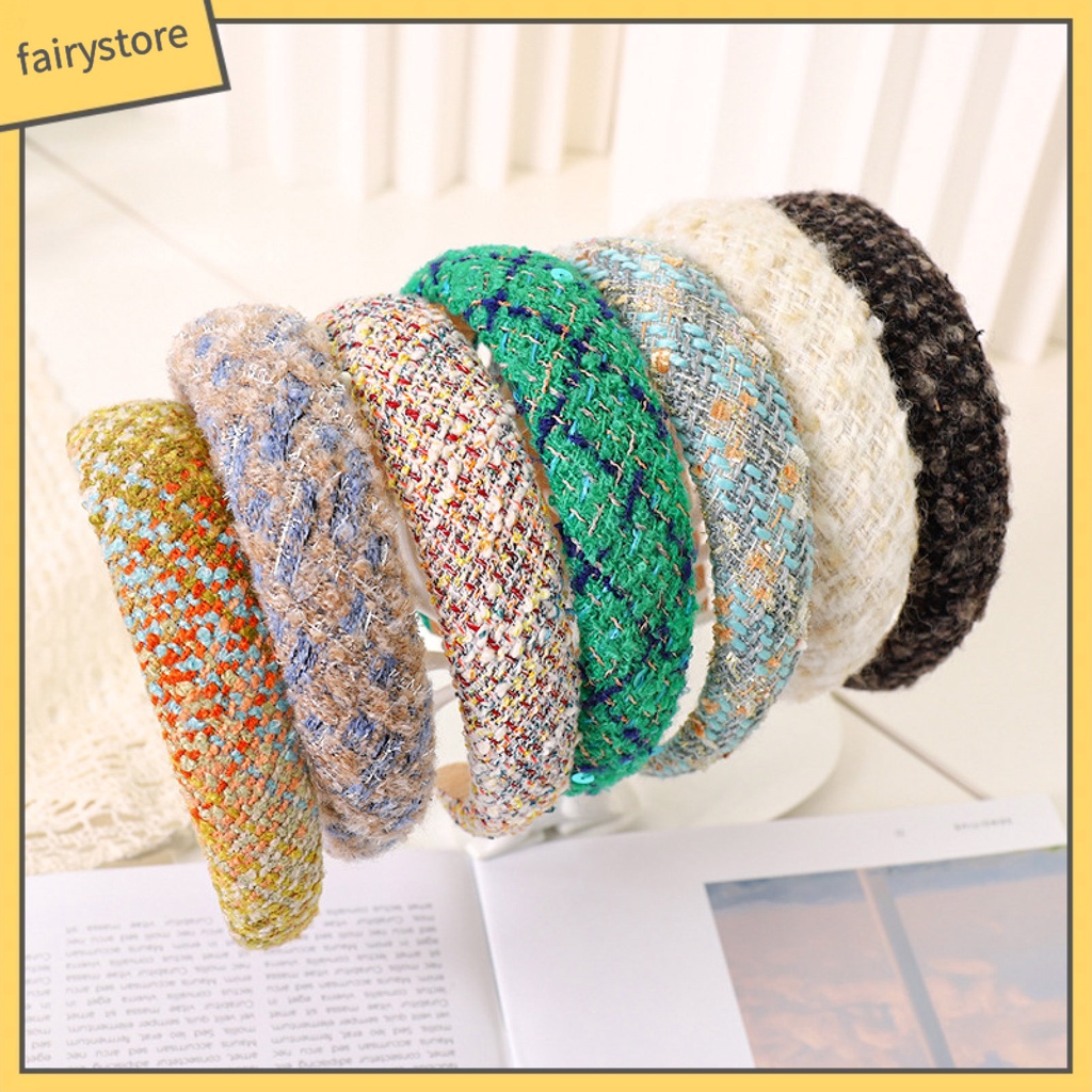 Băng Đô Cài Tóc Họa Tiết Caro Phong Cách Hàn Quốc Ngọt Ngào Cho Nữ