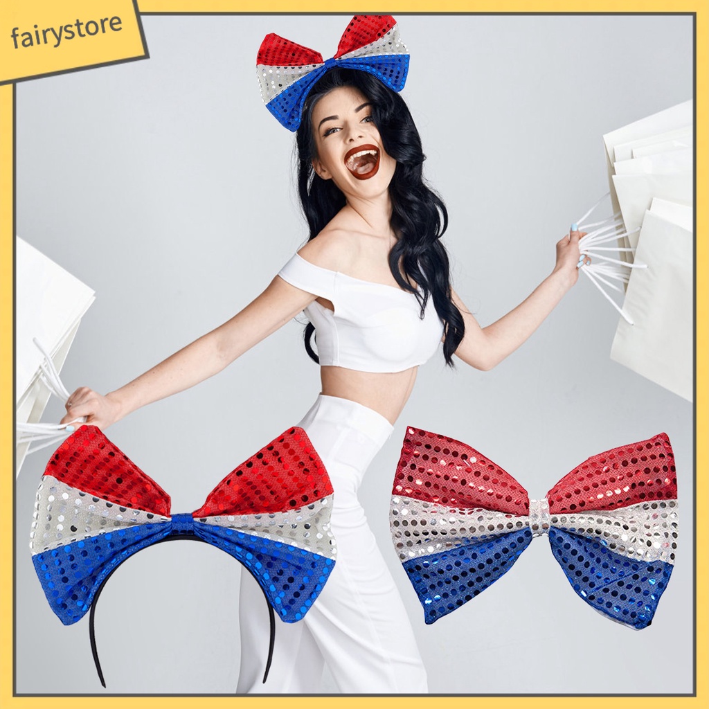 [FRO] Băng Đô Nơ Lớn Đính Kim Sa Phong Cách Mỹ Độc Lập Ngày Lễ