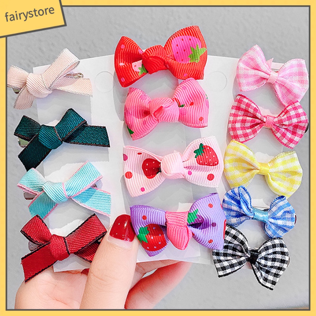 Set 10 Kẹp Tóc Nơ Co Giãn In Họa Tiết Dễ Thương