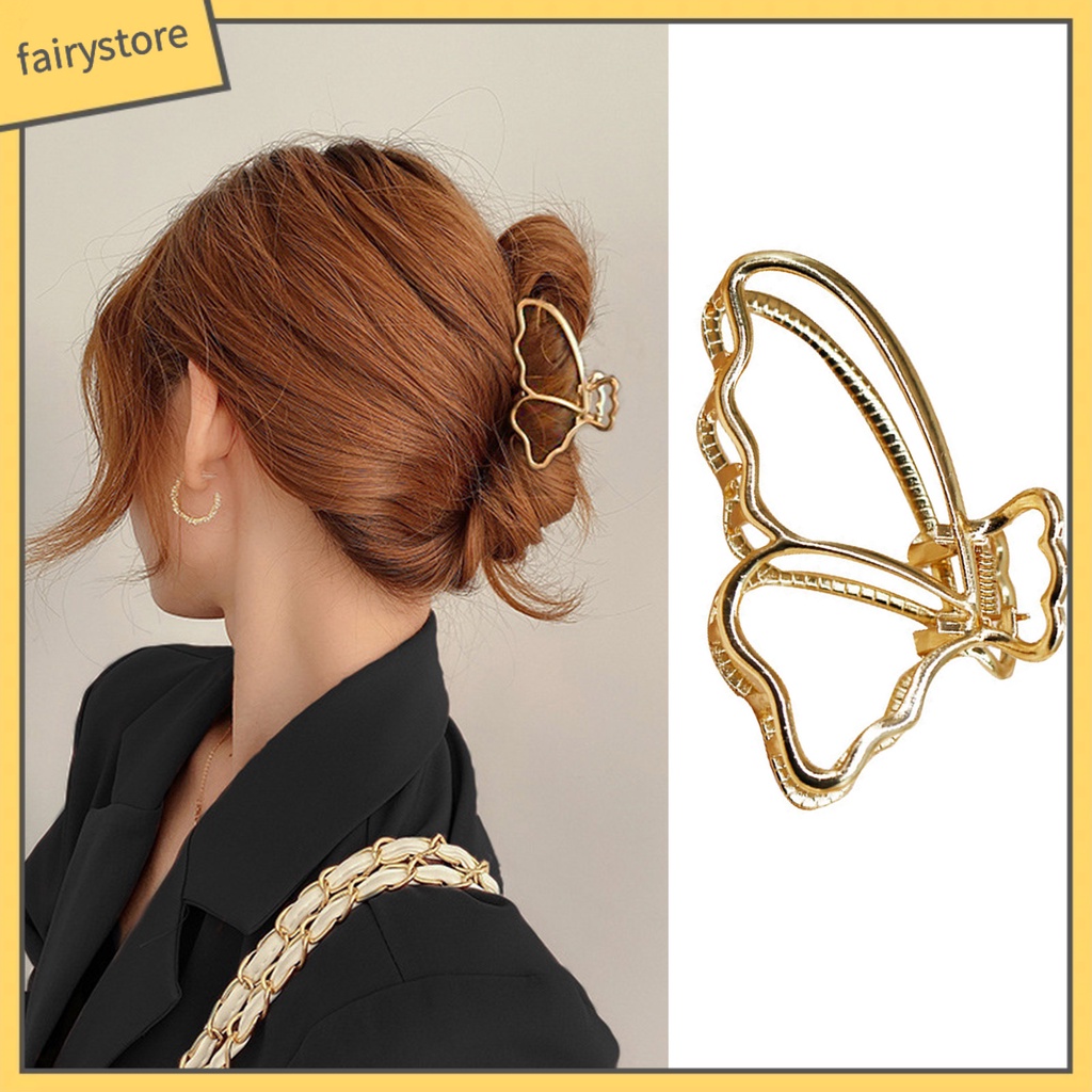 Kẹp Tóc Càng Cua Tạo Kiểu Răng Chéo Mạ Điện Chống Trượt Màu Trơn Trang Trí Hình Bướm Dành Cho Bạn Nữ