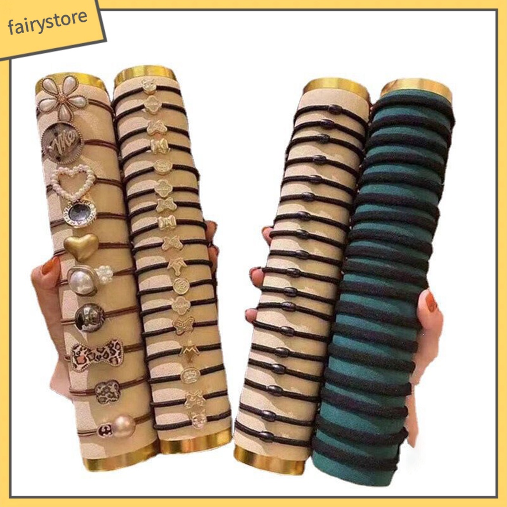 Set 60 Dây Cột Tóc Cao Su Co Giãn Đính Kim Loại Thời Trang Cho Nữ