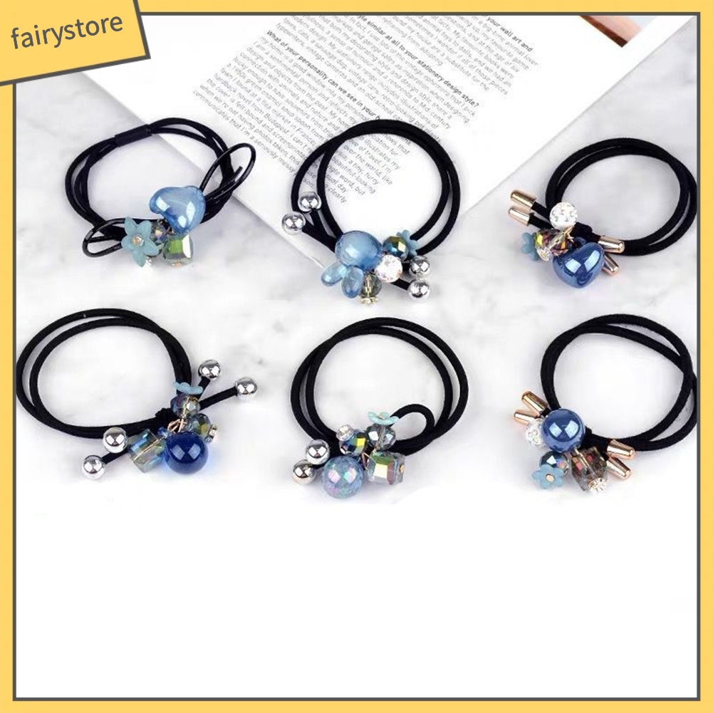 Set 6 Dây Cột Tóc Co Giãn Đính Đá Thời Trang Cho Nữ