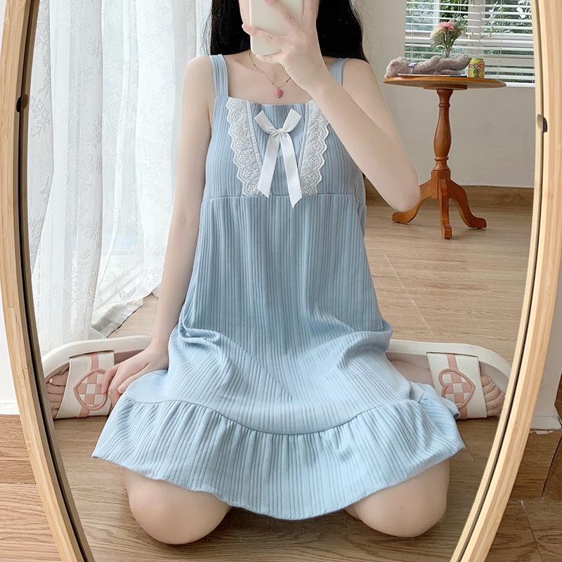 Váy Ngủ	Pyjama Đầm Ngủ Sát Nách Có Mút Đệm Ngực In Hoạt Hình Dễ Thương Thời Trang Mùa Hè Cho Bạn Gái luyoo32