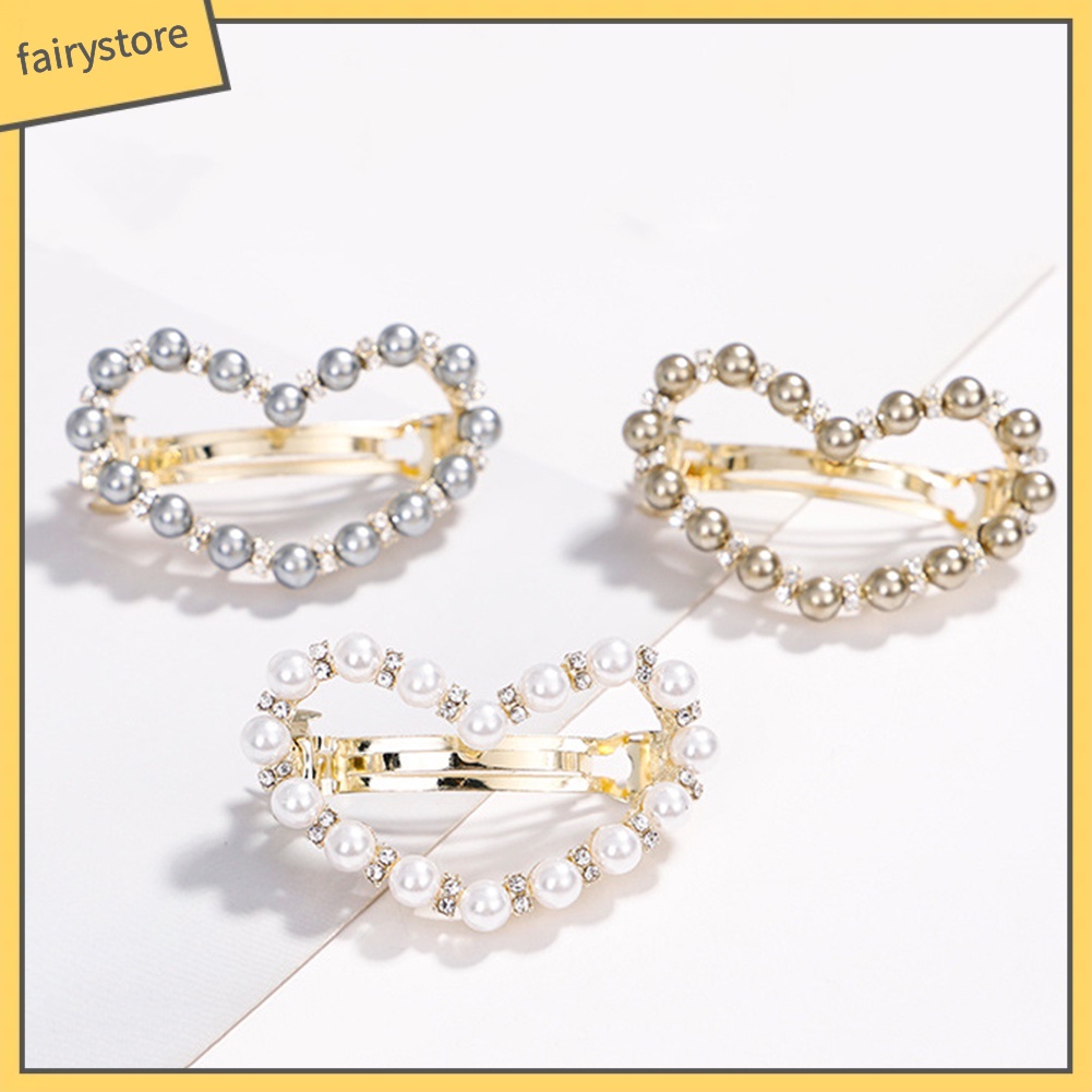 Kẹp Tóc Hình Nơ / Trái Tim Đính Ngọc Trai Giả Ngọt Ngào Cho Nữ