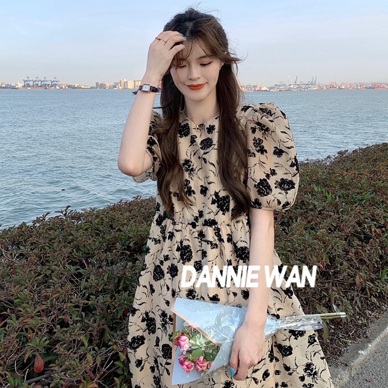 DannieWan váy Đầm váy nữ Pháp hồi xưa hoa vỡ thời trang tay nắm bong bóng Thời trang Chất lượng cao Cái mới ins A22M1T6 36Z230909