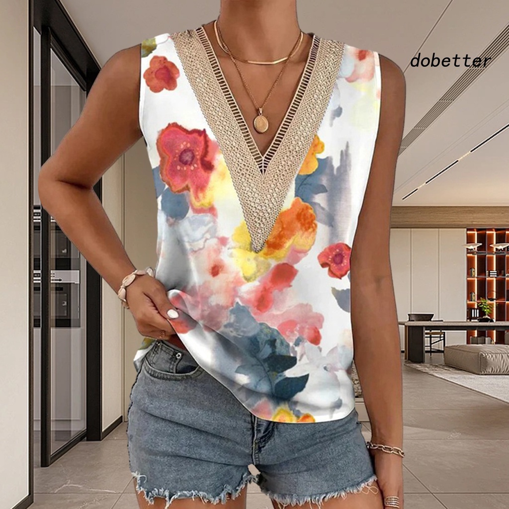 Áo Tank Top Không Tay Cổ Chữ V Dáng Rộng In Hoa Mềm Mại Thoáng Khí Thời Trang Mùa Hè Cho Nữ