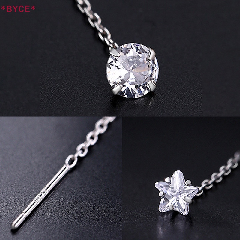 1 Bông Tai Chuỗi Dài Đính Đá Zircon Hình Ngôi Sao / Trái Tim Thời Trang Cho Nữ Mới