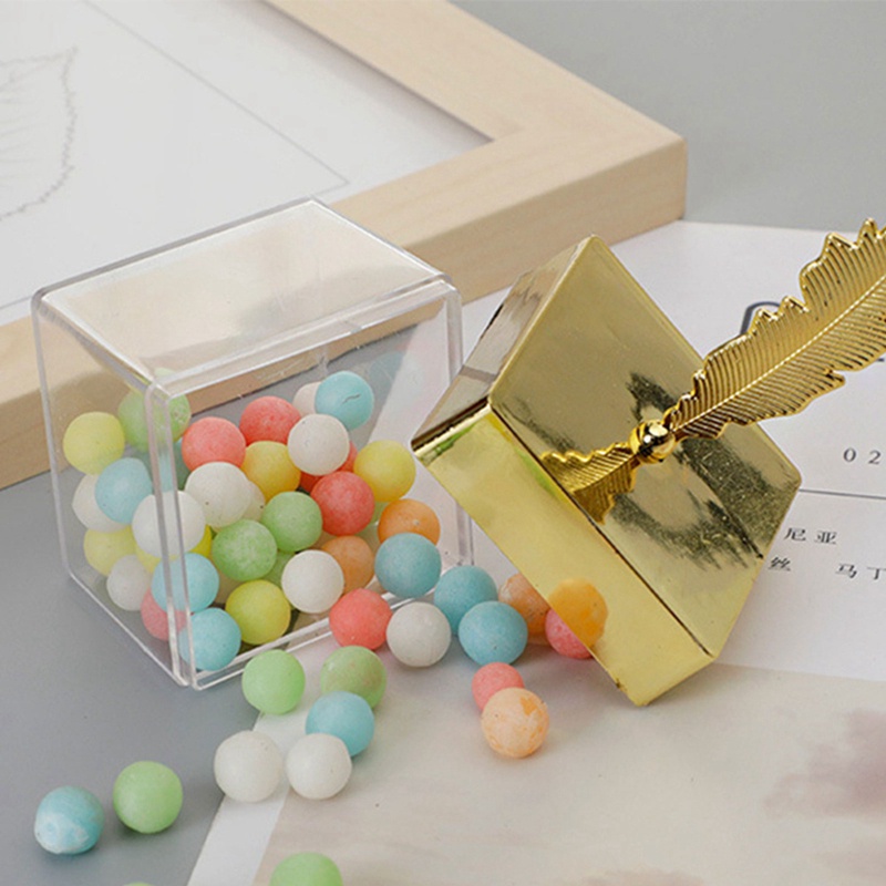 Set 24 Hộp Đựng Kẹo Hình Vuông Trong Suốt Có Nắp Lông Vũ Trang Trí Tiệc Cưới