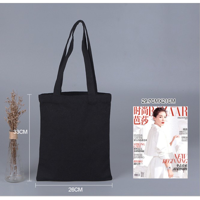 [Màu Đen Giá sỉ] Túi vải bố, Túi vải Canvas trơn màu Đen không khóa kéo