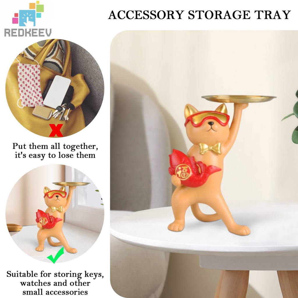 Khay Đựng Chìa Khóa Bằng Nhựa Resin Hình Mèo Trang Trí Nhà Cửa