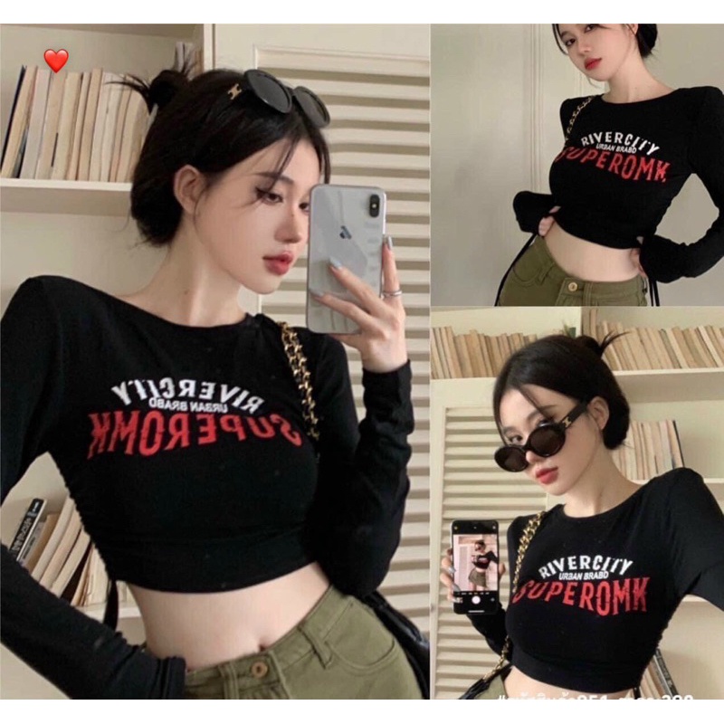 Áo thun dài tay in logo supper roman dây rút hai màu alohashop91