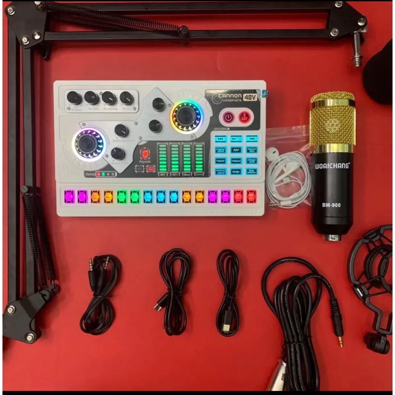 Bộ thu âm livestream mới nhất 2023 mic BM900 + Card X5 đầy đủ dây kết nối và phụ kiện bảo hành 1 năm