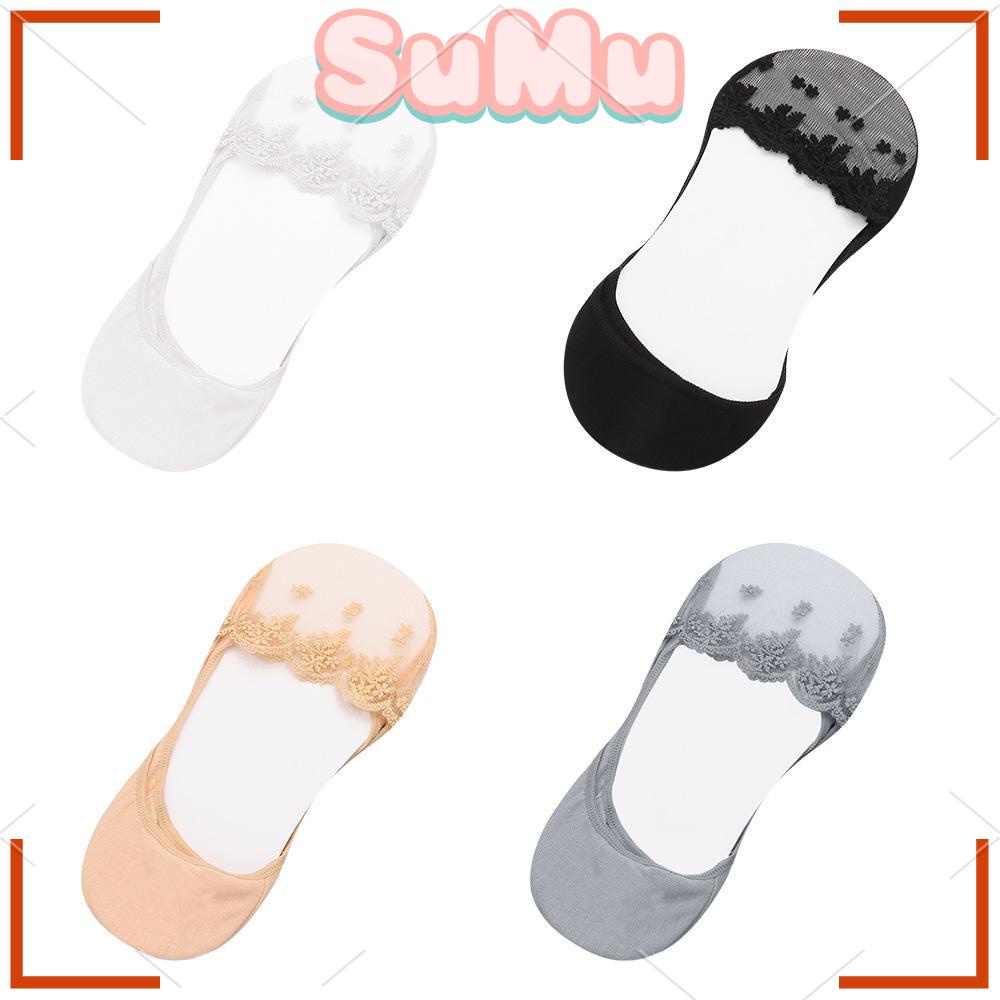 1 Đôi Tất Ren Ngắn Trong Suốt Thoáng Khí Chống Trượt Cho Nữ