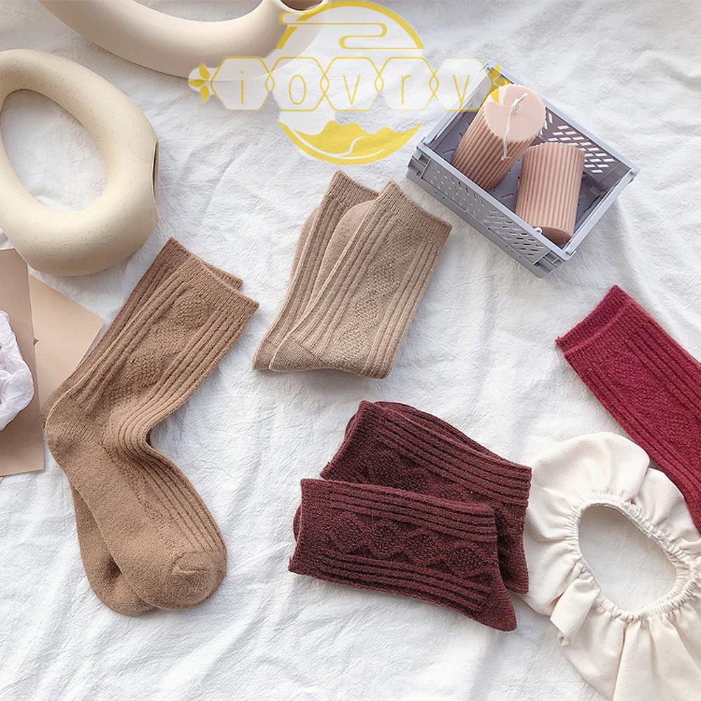 Đôi Tất Dệt Kim Màu Ngà Phong Cách Retro Thời Trang Mùa Thu Giản Dị Thoáng Mát