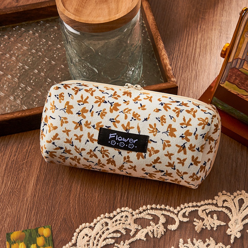 Hộp Đựng Bút Nhung Tăm Hoạ Tiết Hoa Vintage- Sức Chứa Lớn