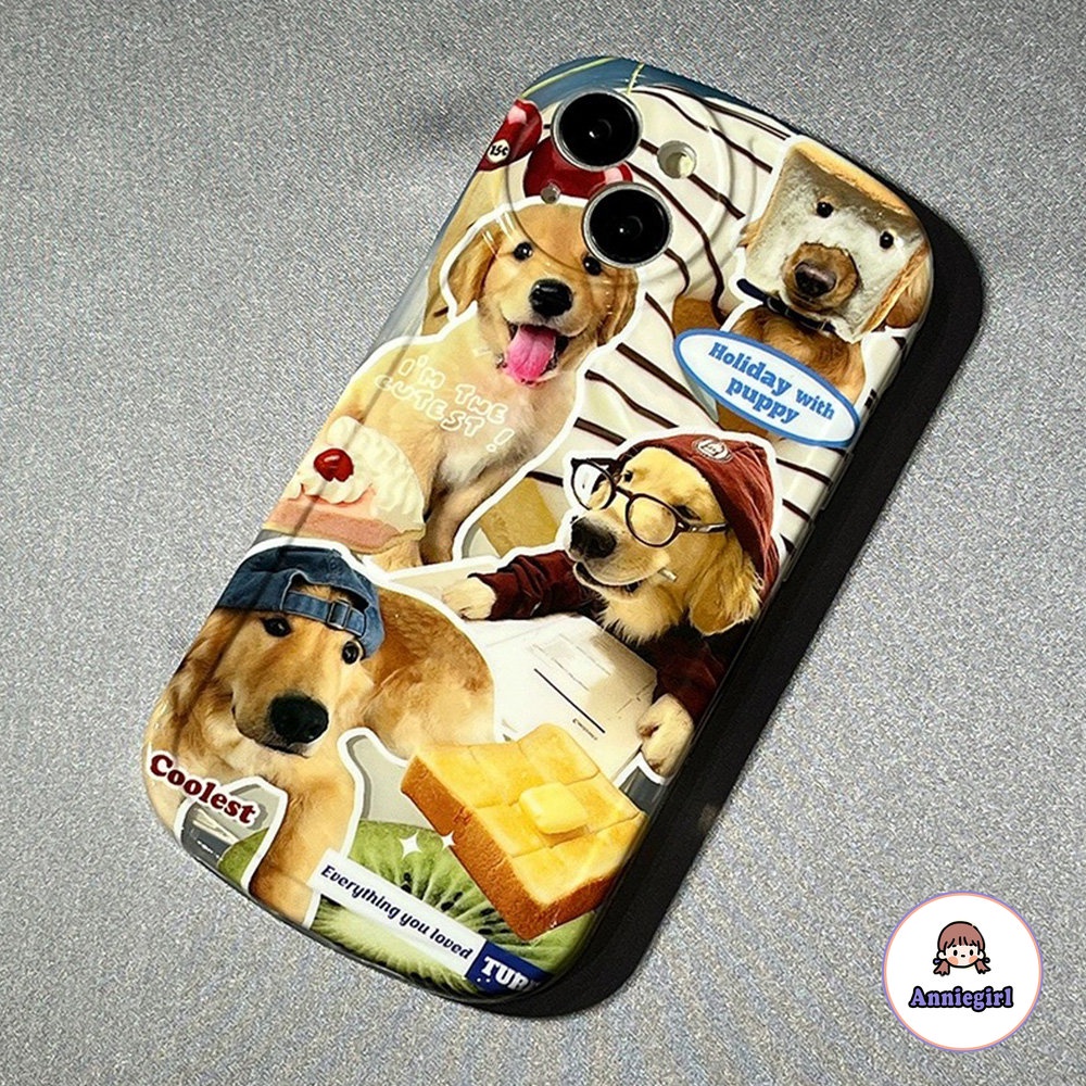Ốp Điện Thoại In Hình Chú Cún Hoạt Hình Màu Vàng Kim Cho IPhone 11 14 Pro Max Ip13 Pro Max 12 11 Pro Max