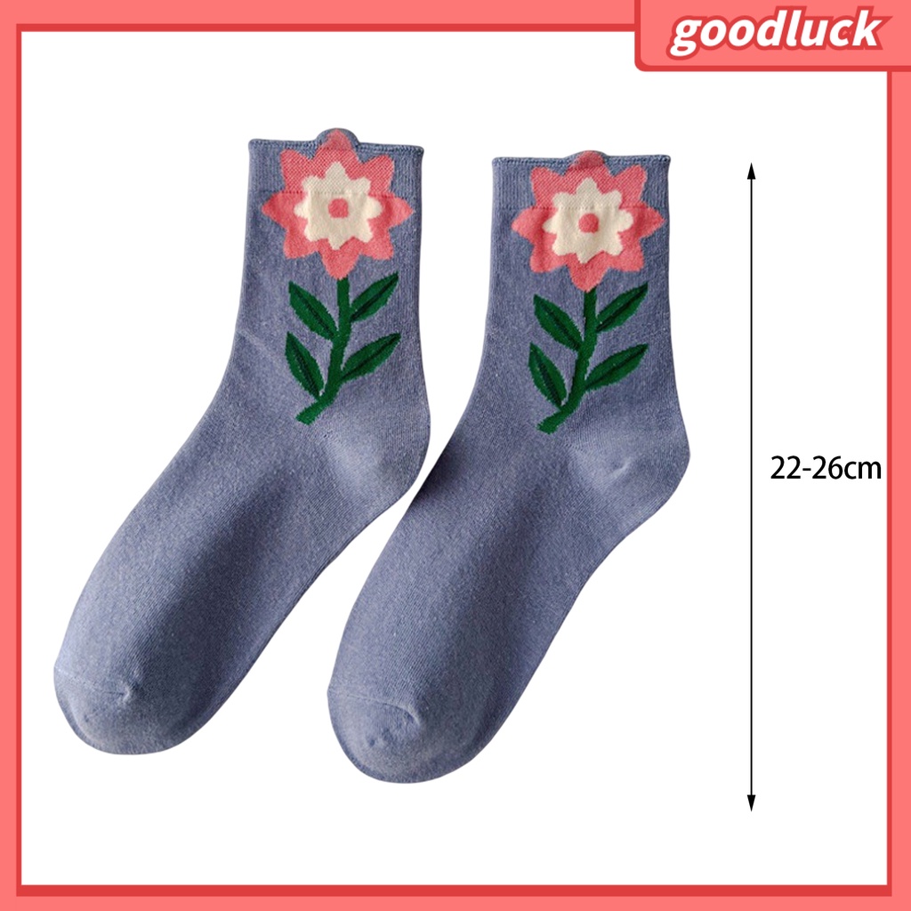 1 Đôi Vớ Mềm Co Giãn Thoáng Khí Chống Trượt Và Thấm Hút Mồ Hôi In Hình Hoa Tulip Dành Cho Nữ