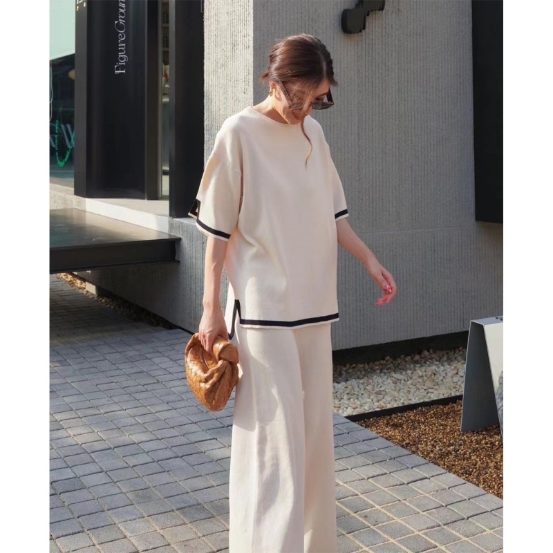 Set Áo Sơ Mi Tay Ngắn Cổ Tròn + Quần Dài Lưng Cao Thời Trang Công Sở Quyến Rũ