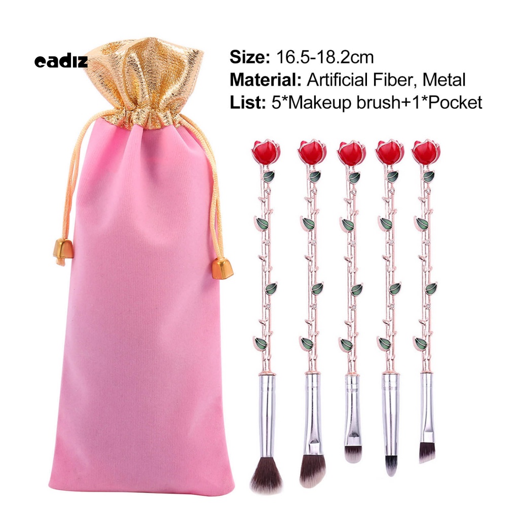 Bộ 5 Cọ Trang Điểm Chống Trượt Hình Hoa Hồng Dành Cho Nữ