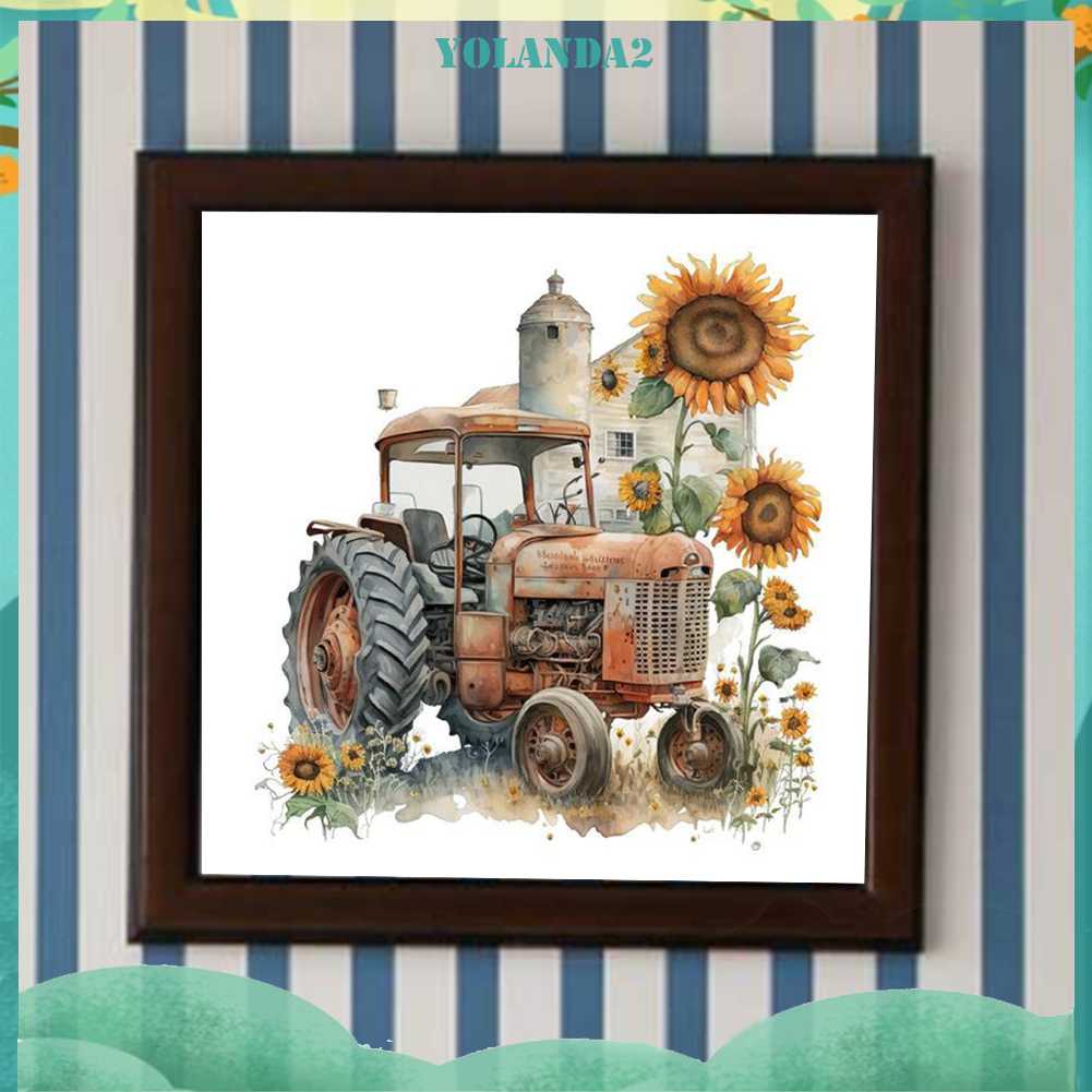 Tranh Đính Đá Kim Cương Toàn Bộ 5D DIY Hình Vẽ Máy Kéo Hoa Hướng Dương