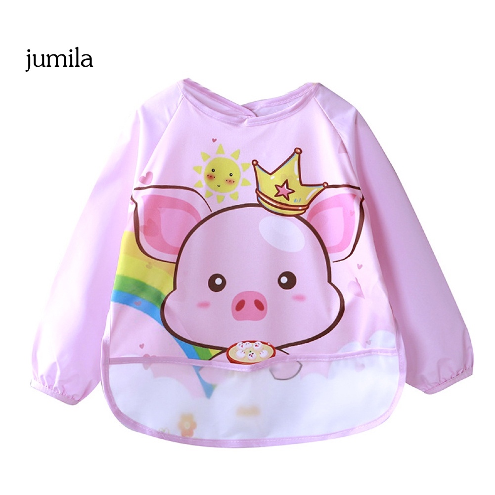 Yếm Ăn Tay Dài Chống Nước Có Túi In Hình Hoạt Hình Dễ Thương Cho Trẻ Sơ Sinh