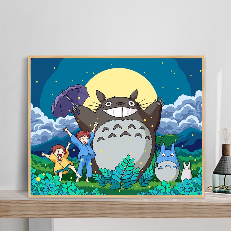 MOZI✨chinchilla 40*50cm tranh tô màu theo số tranh số hoá anime tranh số hóa theo yêu cầu tranh tô màu số hoá theo yêu cầu tranh tô màu số hoáTranh Sơn Dầu diy Hình Totoro Hoạt Hình Đáng Yêu sơn acrylic