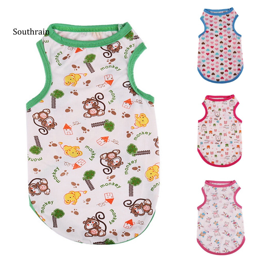 Áo Thun Cotton Sát Nách Chống Co Giãn In Họa Tiết Hoạt Hình Dễ Thương Thời Trang Mùa Hè Cho Cún Cưng