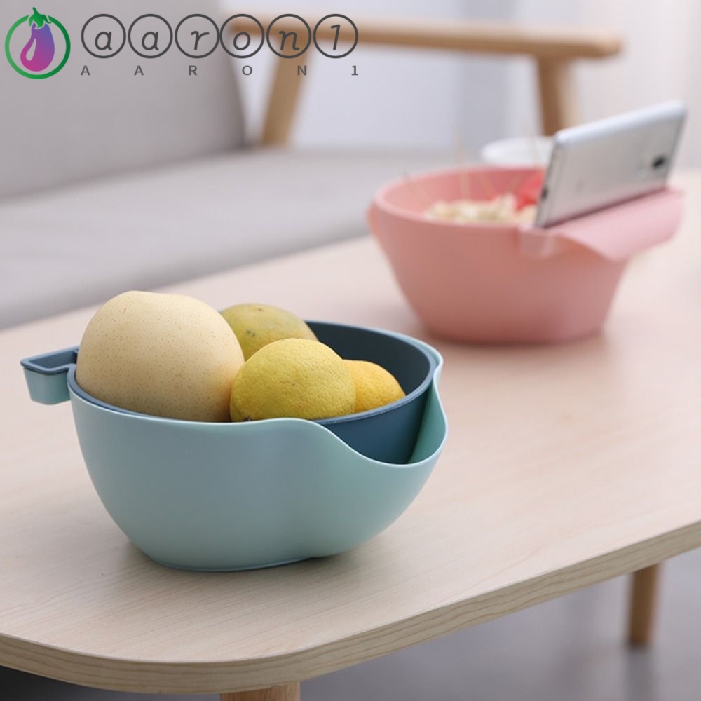 1 Rổ Rửa Trái Cây Hai Lớp Kèm Giá Đỡ Điện Thoại Tiện Lợi AARON1