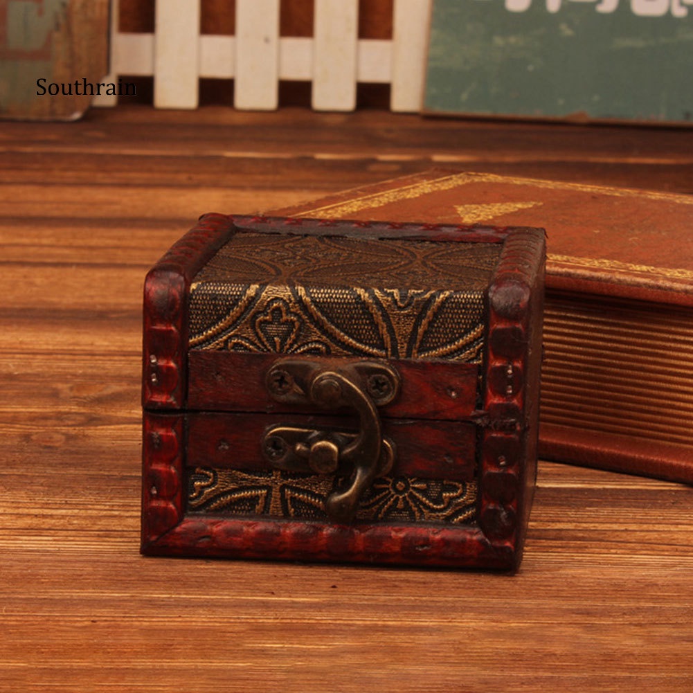 Hộp Gỗ Đựng Trang Sức Họa Tiết Hoa Phong Cách Vintage Ốp