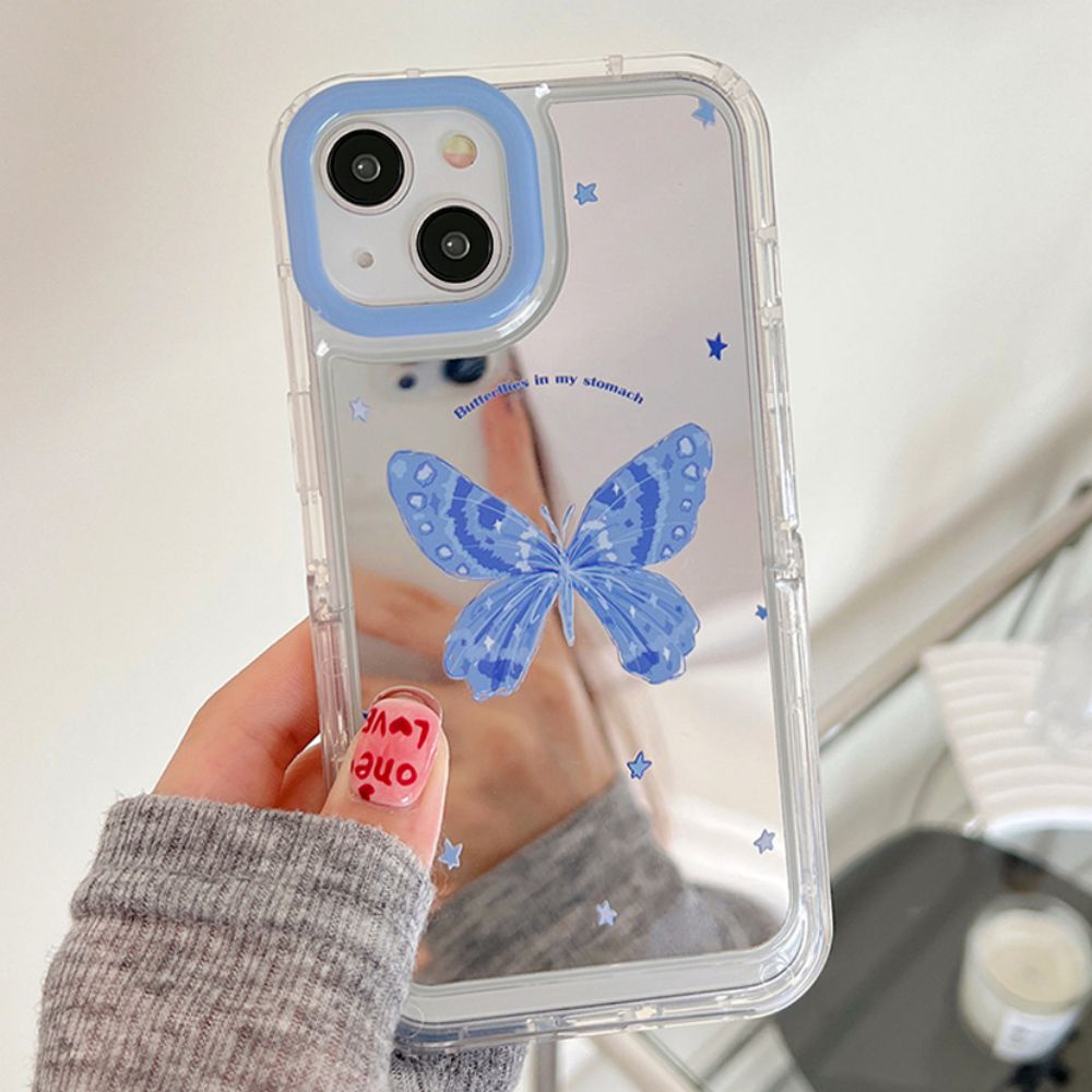 Ốp Điện Thoại TPU Mềm Tráng Gương Họa Tiết Bướm Xanh Dương Có Giá Đỡ Ẩn Cho IPhone 11 14 13 12 Pro Max