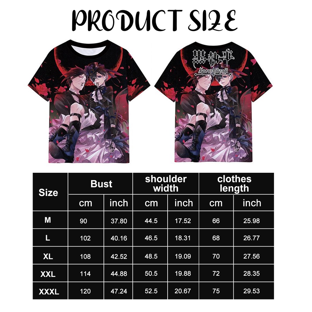 Áo Thun Đen Tay Ngắn Cổ Tròn In Hình Hắc Quản Gia 3D Vn VN VN