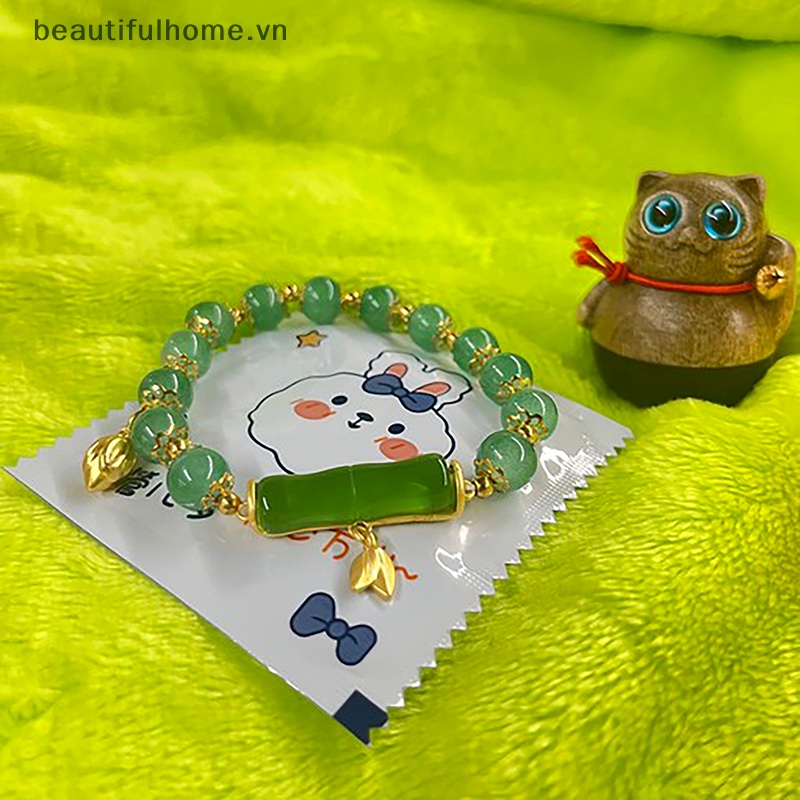 [beautifulhome] Vòng Tay Hạt Ngọc Bích Hetian Giả Tre Thủ Công Cổ Điển Cho Nữ [beauty]