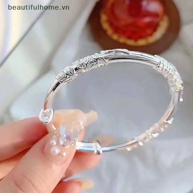 1 Vòng Đeo Tay Dạng Hở Bằng Bạc Nhẹ Nhàng Hình Hoa Thời Trang Cho Nữ