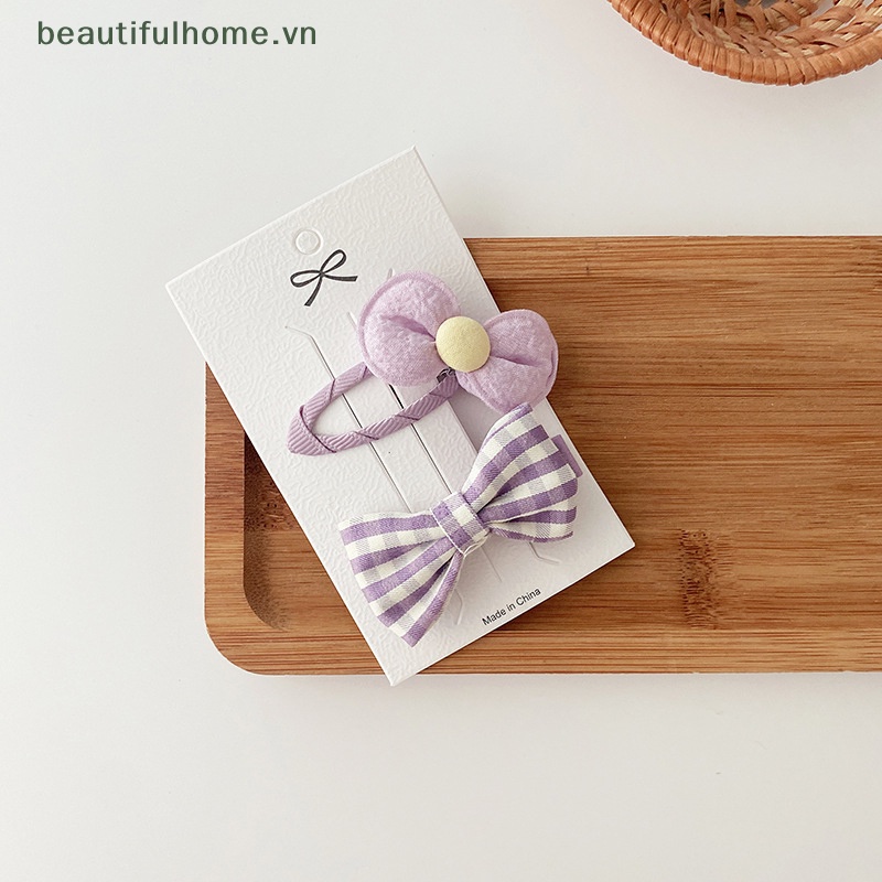 Set 2 Kẹp Tóc Nơ Màu Tím Ngọt Ngào Phong Cách Hàn Quốc Cho Bé Gái