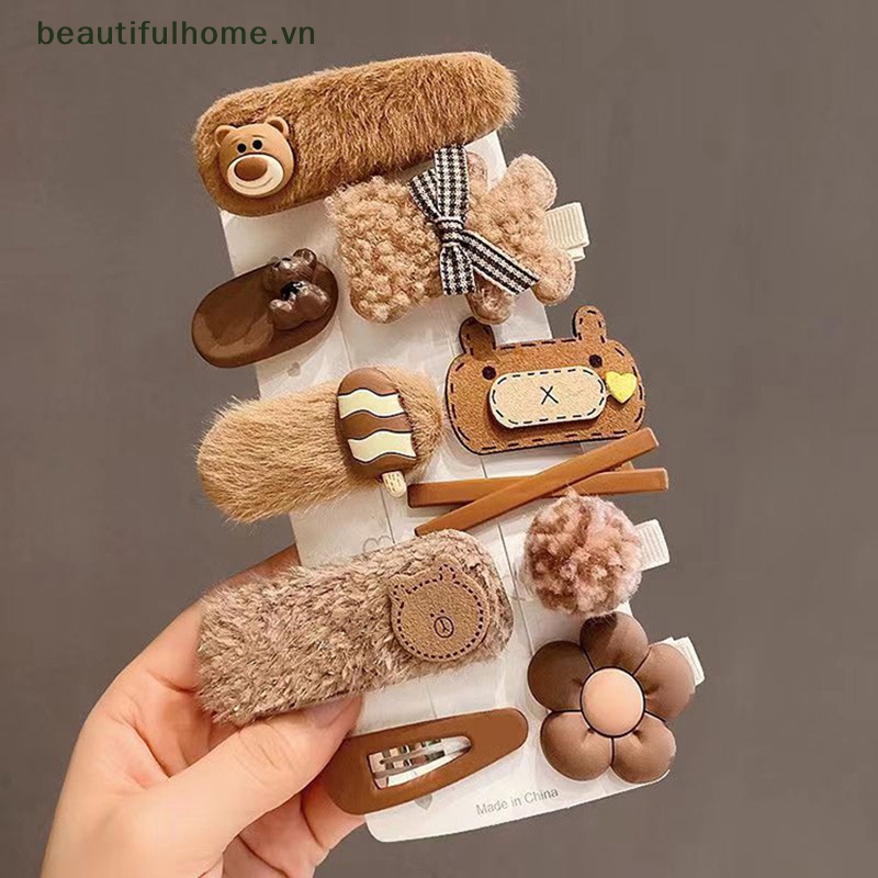 Set 10 Kẹp Tóc Hình Gấu Hoạt Hình Dễ Thương Cho Bé Gái