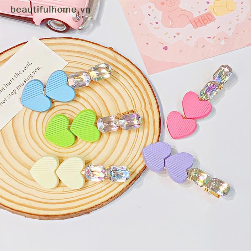 Kẹp Tóc Đính Đá Trái Tim Nhiều Màu Sắc Phong Cách Hàn Quốc Dễ Thương Cho Nữ