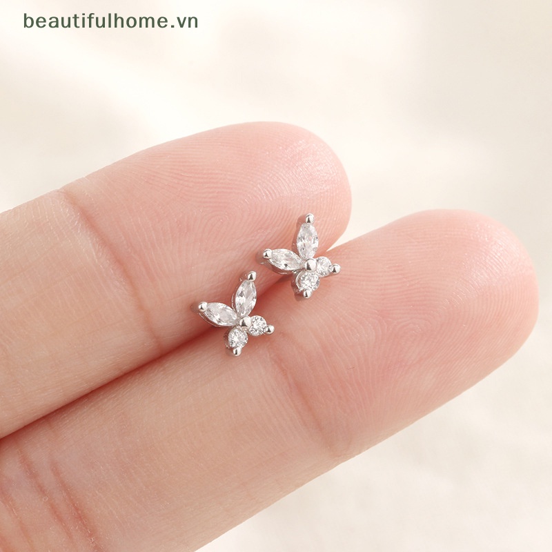 Bông Tai Hình Bướm Bằng Bạc Zircon Xinh Xắn Cho Nữ