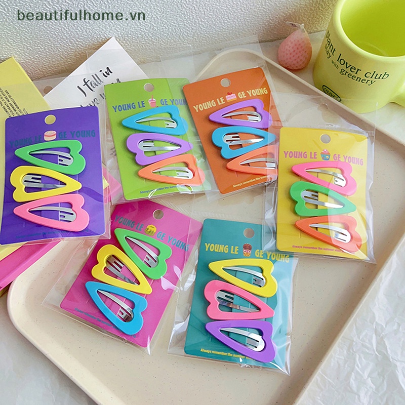 Bộ 3 Kẹp Tóc Hình Trái Tim Màu Kẹo Ngọt Phong Cách Cổ Điển Dễ Thương Cho Nữ