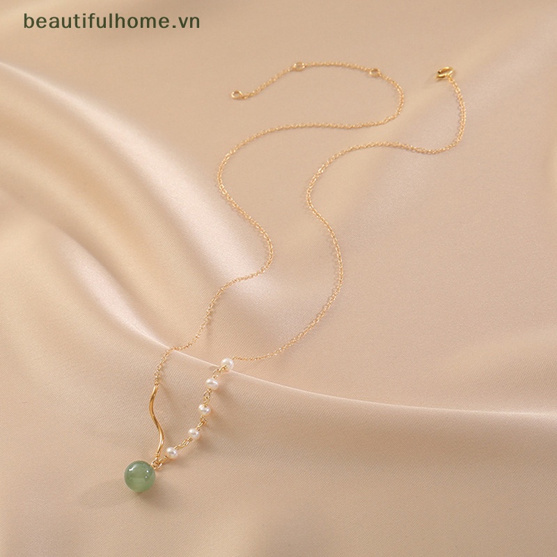 [beautifulhome] Vòng Cổ Hạt Ngọc Trai Hetian Nhỏ Thanh Lịch Màu Vàng Đồng Đính Hạt Ngọc Trai Trang Sức Cho Nữ [beauty]