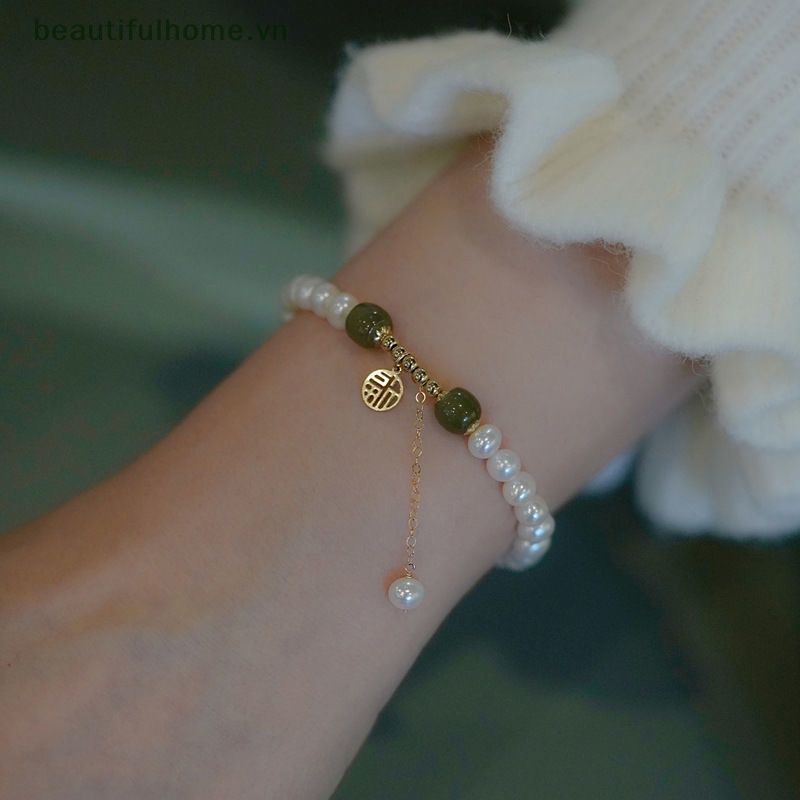 [beautifulhome] Vòng Tay Ngọc Trai Màu Xanh Lá / Đỏ Phong Cách Trung Hoa Cổ Điển Dễ Thương Làm Quà Tặng Trang Sức Cho Nữ [beauty