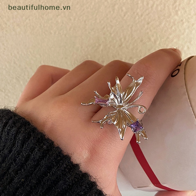 Nhẫn Hở Hình Bướm Bằng Kim Loại Tùy Chỉnh Phong Cách Punk Cổ Điển Y2K