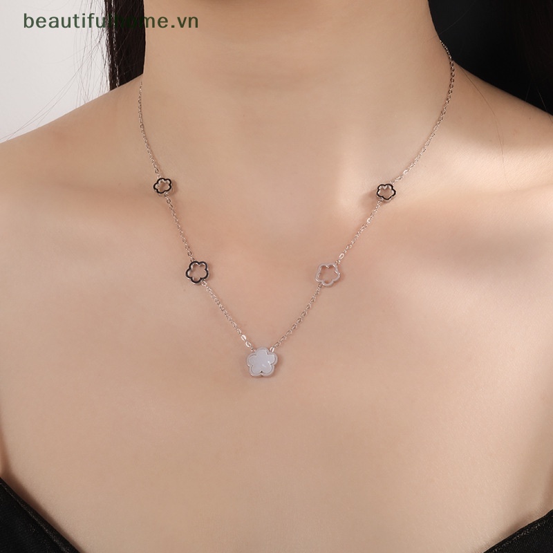 [beautifulhome] Vòng cổ Bằng Thép Titan Mặt Hình Hoa Vỏ Sò Màu Trắng Thanh Lịch Thời Trang Cao Cấp Đa Năng [beauty]