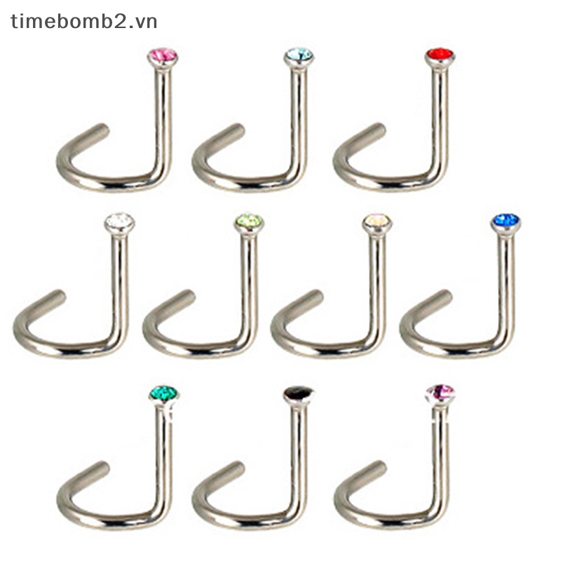 Set 10 Khuyên Mũi Bằng Thép Không Gỉ Đính Đá Thời Trang