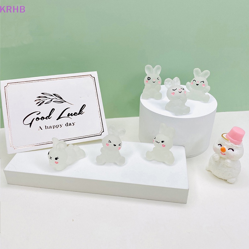 Set 5 Phụ Kiện Trang Trí Nghệ Thuật DIY Hình Thỏ Màu Dạ Quang Bằng Nhựa Resin Mới
